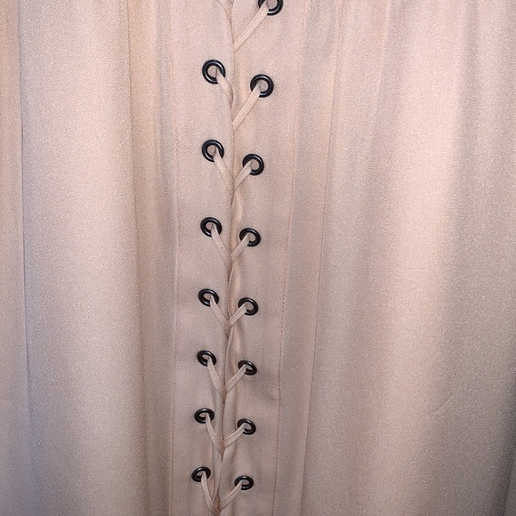 NWOT Haute Hippie silk sundress with lace up detail on front 3/4 lined szL nude - Picture 3 of 4